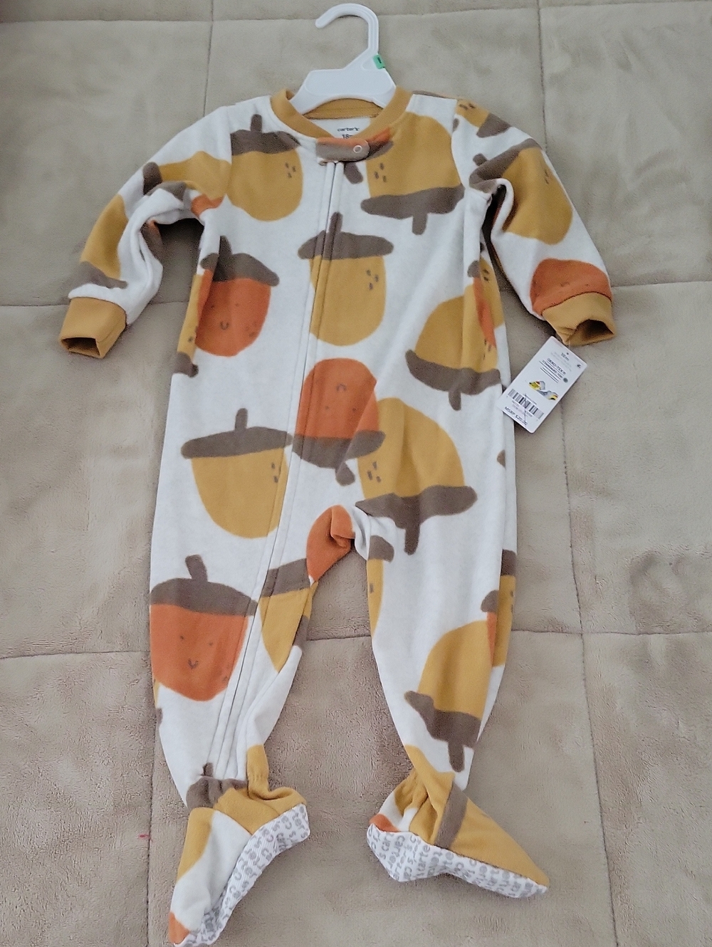Carter's Cream Footed One-Piece with Mustard and Orange Acorn Print